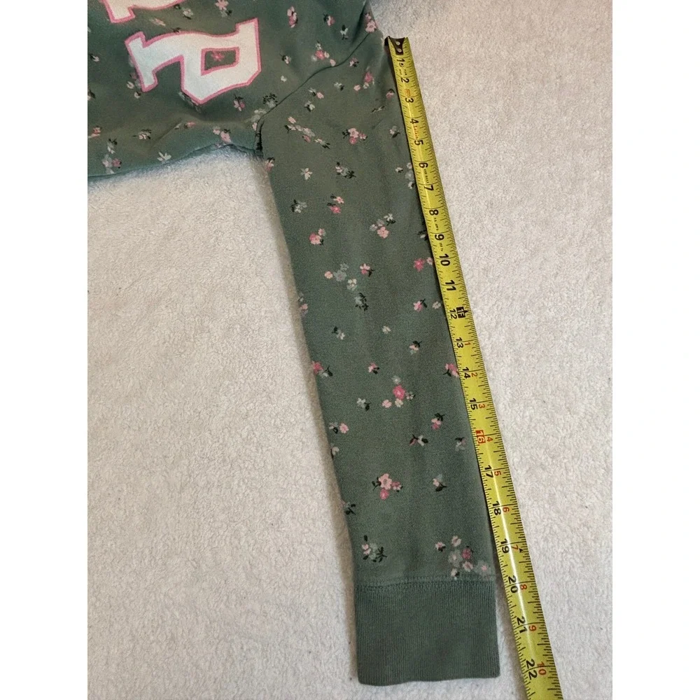 Gap Kids Girls XL 12 Floral Hoodie Sage Green Pink Logo‎ Pullover Sweatshirt